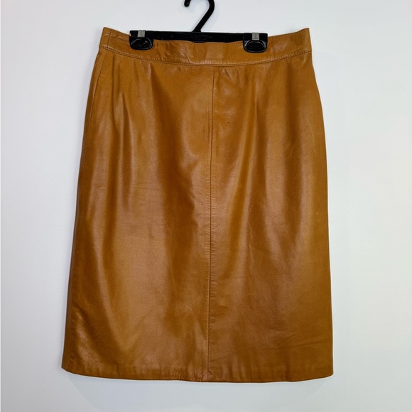 Vintage caramel Tan Italian Leather Skirt size 12 - Picture 2 of 8